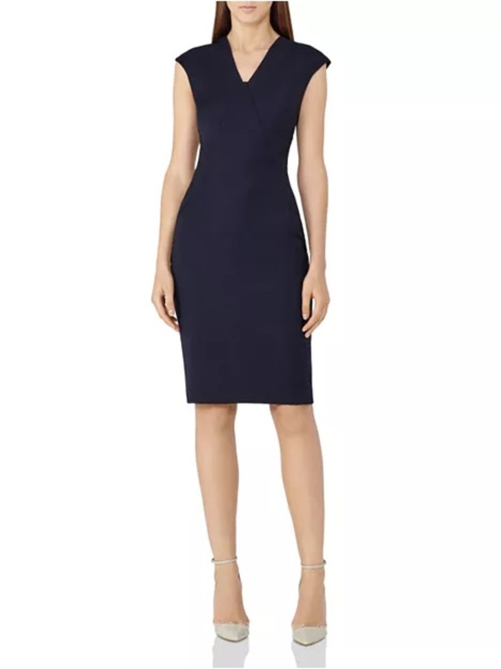 Reiss Dress Indi Cap-Sleeve Sheath Dress Navy Blue 6 wool blend